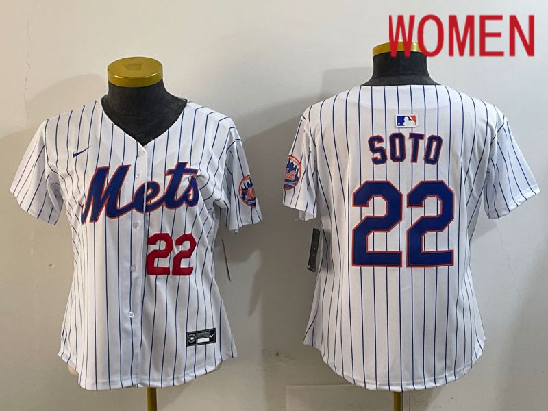 Women New York Mets #22 Soto White Stripe Game 2024 Nike MLB Jersey style 2